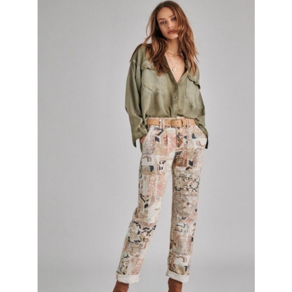 Anthro Pilcro Wanderer Utility Pants Womens Size 25 Printed Straight Leg Cropped